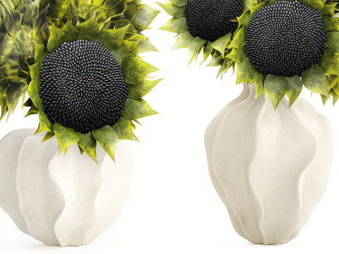 सुंदर गुलदस्ता हरे सूरजमुखी सिरेमिक फूलदान सजावट नई 3D मॉडल