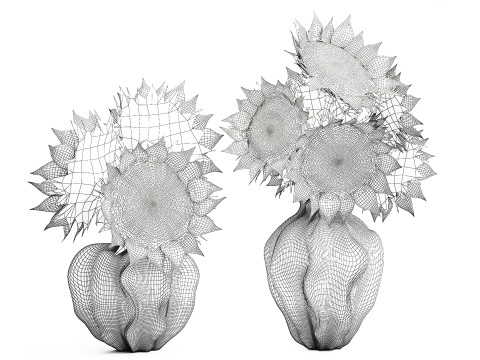 सुंदर गुलदस्ता हरे सूरजमुखी सिरेमिक फूलदान सजावट नई 3D मॉडल