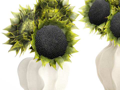 सुंदर गुलदस्ता हरे सूरजमुखी सिरेमिक फूलदान सजावट नई 3D मॉडल