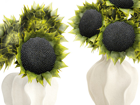 सुंदर गुलदस्ता हरे सूरजमुखी सिरेमिक फूलदान सजावट नई 3D मॉडल