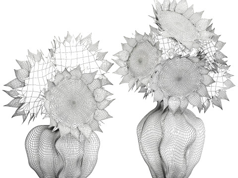 सुंदर गुलदस्ता हरे सूरजमुखी सिरेमिक फूलदान सजावट नई 3D मॉडल