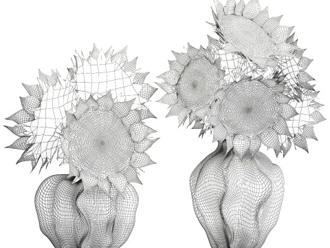 Lindo buqu&ecirc; de girass&oacute;is verdes decora&ccedil;&atilde;o de vaso de cer&acirc;mica novo Modelo 3D