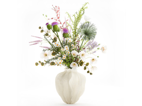 美丽的花束野花罂粟洋甘菊花瓶 3D 模型