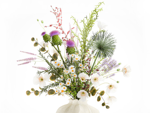 Beautiful bouquet wildflowers poppy chamomile vase 3D Model