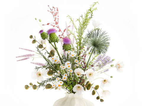 Lindo buqu&ecirc; de flores silvestres, papoula, vaso de camomila Modelo 3D