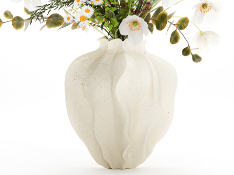 Beautiful bouquet wildflowers poppy chamomile vase 3D Model