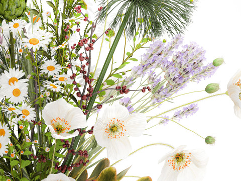 Beautiful bouquet wildflowers poppy chamomile vase 3D Model