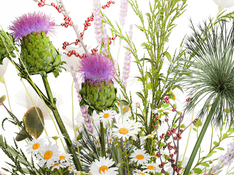 Beautiful bouquet wildflowers poppy chamomile vase 3D Model