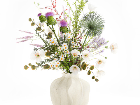 Beautiful bouquet wildflowers poppy chamomile vase 3D Model