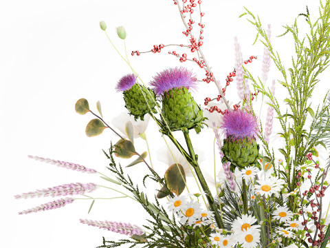 Beautiful bouquet wildflowers poppy chamomile vase 3D Model