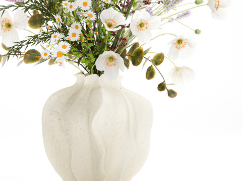 Beautiful bouquet wildflowers poppy chamomile vase 3D Model