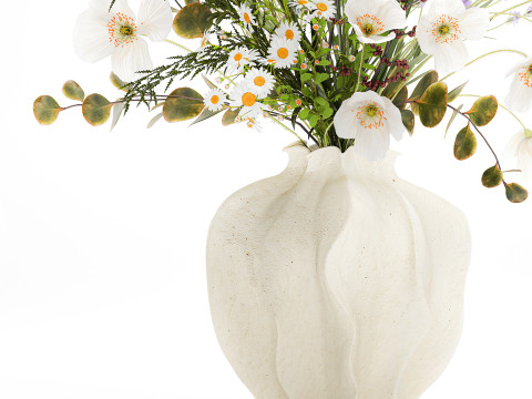 Beautiful bouquet wildflowers poppy chamomile vase 3D Model