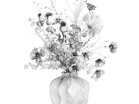 Lindo buqu&ecirc; de flores silvestres, papoula, vaso de camomila Modelo 3D