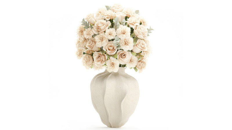 Beautiful Bouquet Beige Flowers Rose Carnation New vase decor 3D Model .c4d .max .obj .3ds .fbx .stl .blend