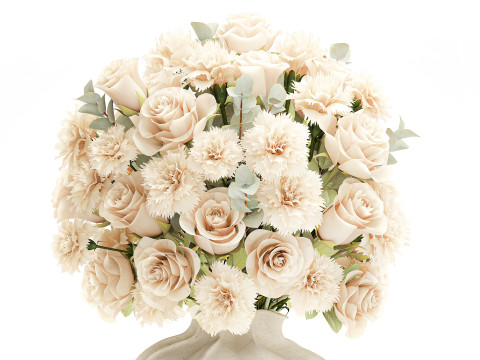 Beautiful Bouquet Beige Flowers Rose Carnation New vase decor 3D Model