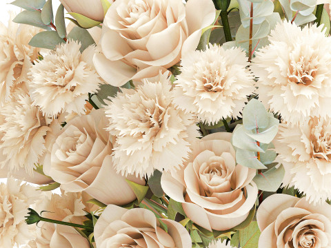 Beautiful Bouquet Beige Flowers Rose Carnation New vase decor 3D Model