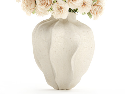 Beautiful Bouquet Beige Flowers Rose Carnation New vase decor 3D Model