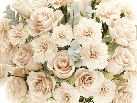 Beautiful Bouquet Beige Flowers Rose Carnation New vase decor 3D Model