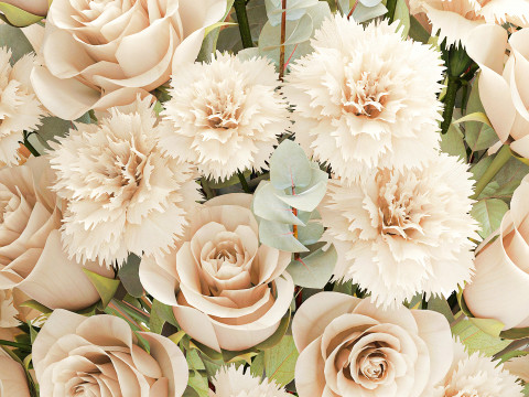 Beautiful Bouquet Beige Flowers Rose Carnation New vase decor 3D Model