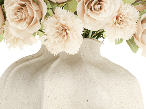 Beautiful Bouquet Beige Flowers Rose Carnation New vase decor 3D Model