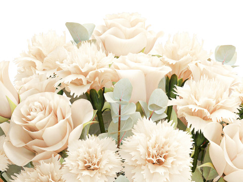 Beautiful Bouquet Beige Flowers Rose Carnation New vase decor 3D Model