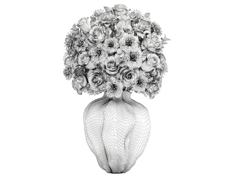 Beautiful Bouquet Beige Flowers Rose Carnation New vase decor 3D Model