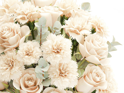 Beautiful Bouquet Beige Flowers Rose Carnation New vase decor 3D Model