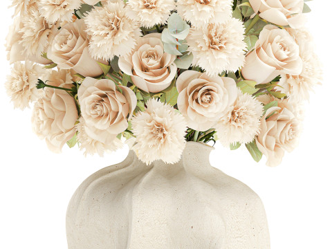 Beautiful Bouquet Beige Flowers Rose Carnation New vase decor 3D Model