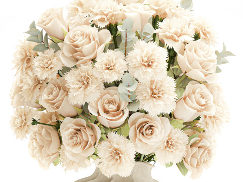 Beautiful Bouquet Beige Flowers Rose Carnation New vase decor 3D Model