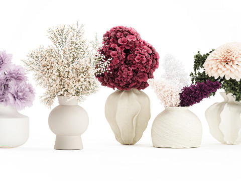 Коллекция букетов сирень, гипсофила, гортензия, набор, ваза, декор 3D Модель