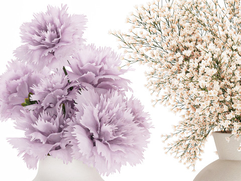 Collection bouquets lilac gypsophila hydrangea set vase decor 3D Model