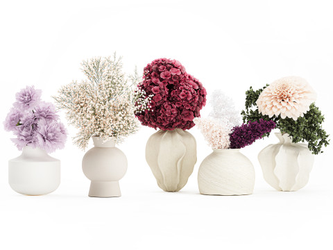 Collection bouquets lilac gypsophila hydrangea set vase decor 3D Model