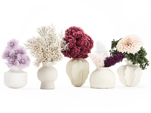 Collection bouquets lilac gypsophila hydrangea set vase decor 3D Model