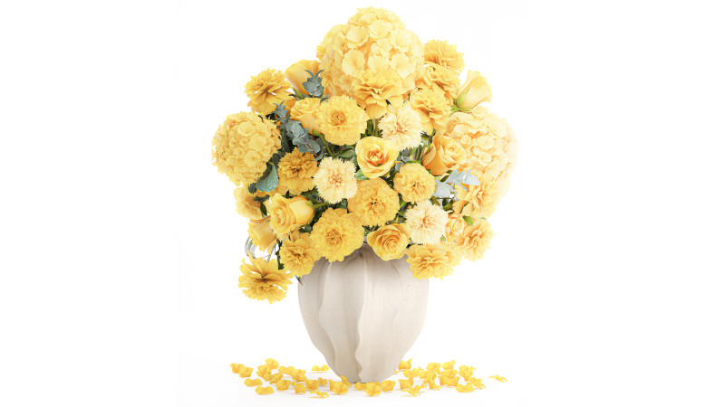 Formal bouquet yellow flowers rose peony hydrangea vase decor 3D Model .c4d .max .obj .3ds .fbx .stl .blend 