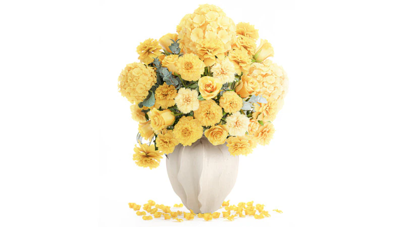 Formeel boeket gele bloemen roos pioenroos hortensia vaas decor 3D Model .c4d .max .obj .3ds .fbx .stl .blend 