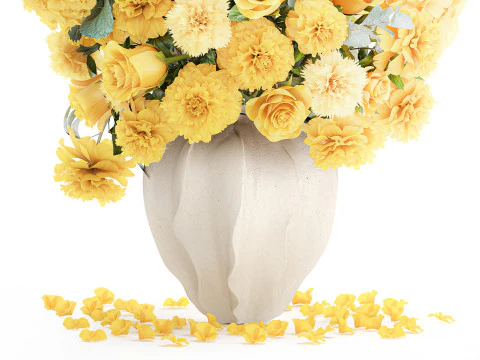 Formeel boeket gele bloemen roos pioenroos hortensia vaas decor 3D Model