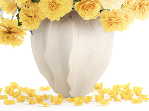 Formal bouquet yellow flowers rose peony hydrangea vase decor 3D Model