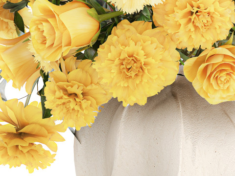 Formal bouquet yellow flowers rose peony hydrangea vase decor 3D Model