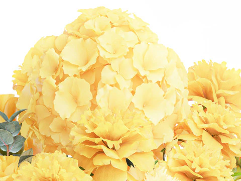 Formeel boeket gele bloemen roos pioenroos hortensia vaas decor 3D Model