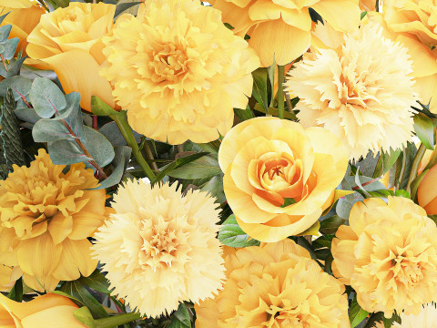 Formal bouquet yellow flowers rose peony hydrangea vase decor 3D Model