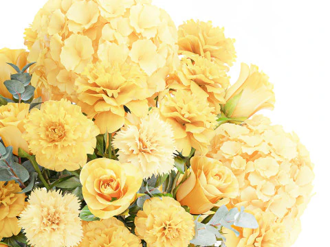 Formeel boeket gele bloemen roos pioenroos hortensia vaas decor 3D Model