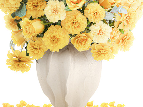 Formal bouquet yellow flowers rose peony hydrangea vase decor 3D Model