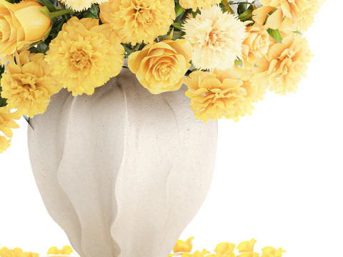 Formeel boeket gele bloemen roos pioenroos hortensia vaas decor 3D Model