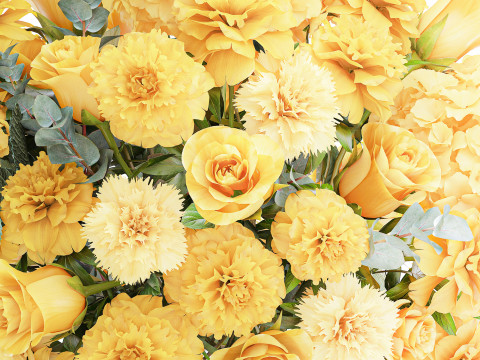 Formal bouquet yellow flowers rose peony hydrangea vase decor 3D Model