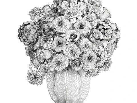 Formeel boeket gele bloemen roos pioenroos hortensia vaas decor 3D Model