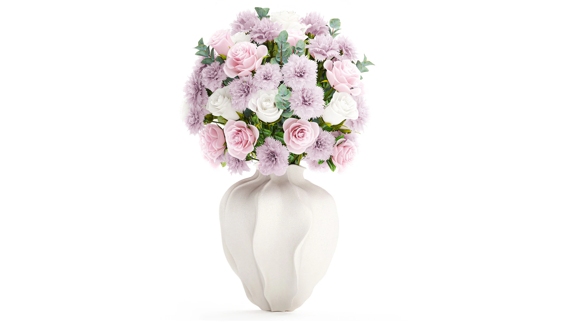 Delicate Bouquet White Pink Carnation Rose Vase decor new 3D Model .c4d .max .obj .3ds .fbx .stl .blend