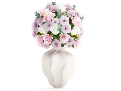 Delicado ramo blanco rosa clavel rosa florero decoración nuevo Modelo 3D
