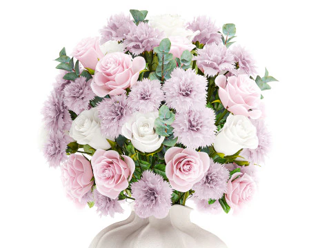 Delicate Bouquet White Pink Carnation Rose Vase decor new 3D Model