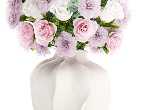 Delicate Bouquet White Pink Carnation Rose Vase decor new 3D Model
