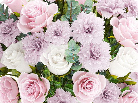 Delicate Bouquet White Pink Carnation Rose Vase decor new 3D Model